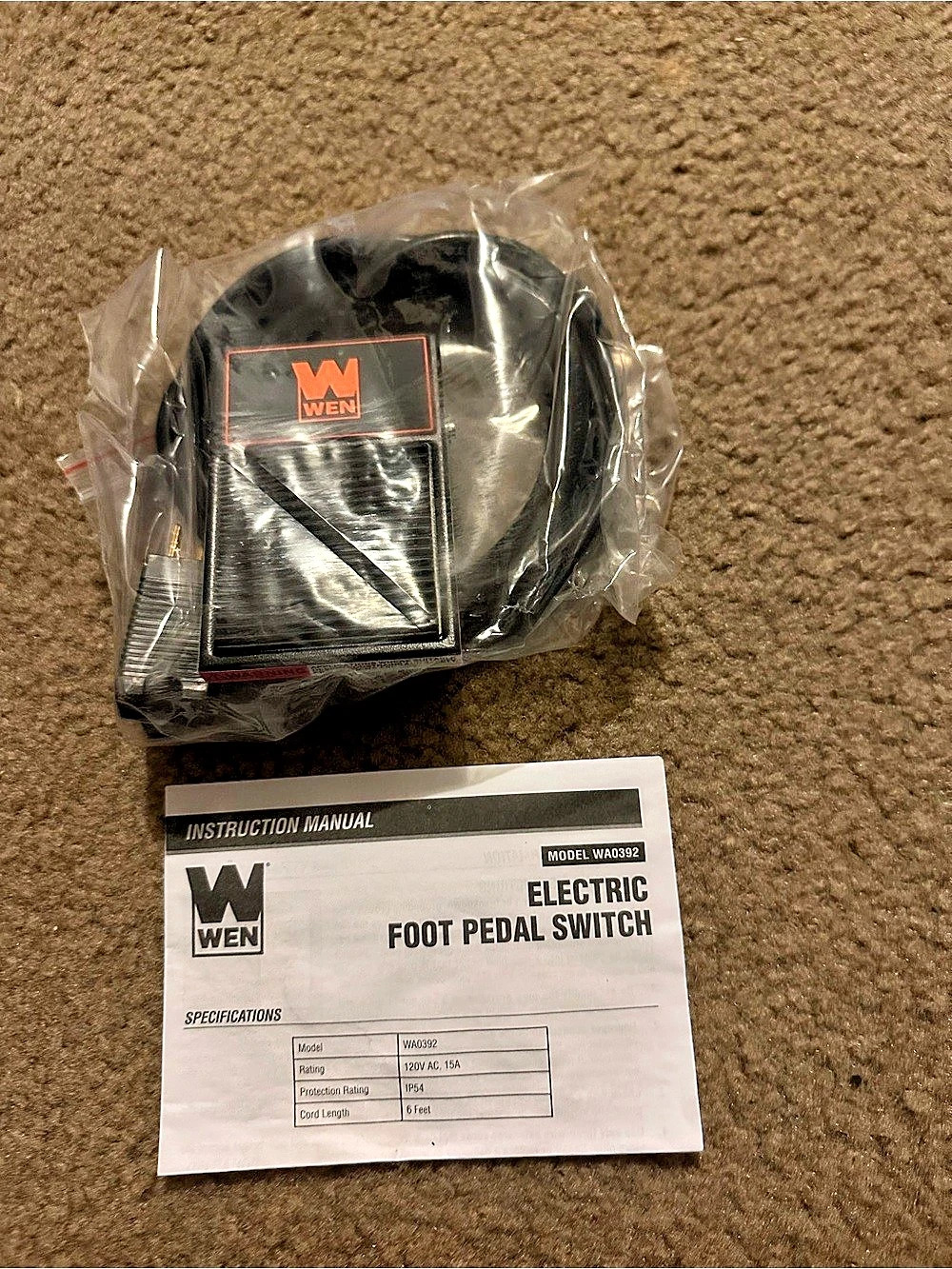 WEN Electric Foot Pedal Switch Black NWT